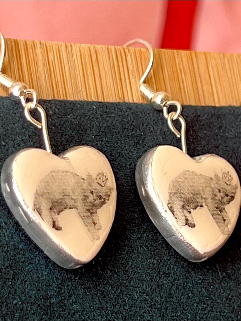 Princess Kitten Heart Earrings | Crown Cat Charm | White Polymer Clay